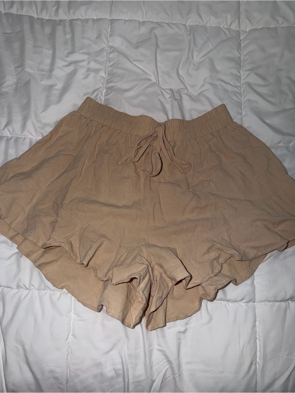 SHEIN Tan High Waist Ruffle Hem Women's Shorts